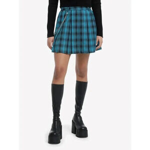 NWOT Hot Topic  Teal & Black Pleated Skirt with Chain, Size Small